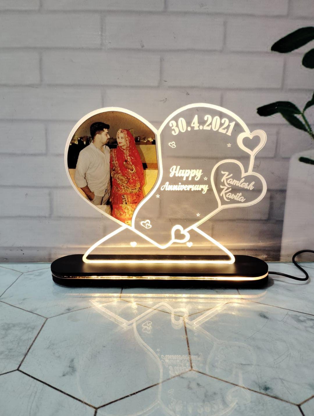 Personalized Heart-Shaped LED Anniversary Lamp